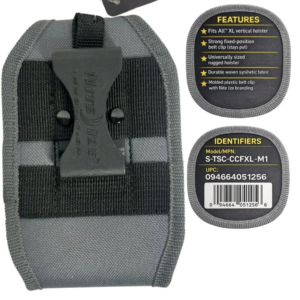 Nite Ize Clip Case XL Vertical Holster Gray Fixed Belt Clip Phone Pouch NWT